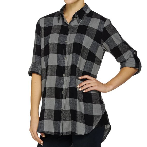 Joan Rivers Buffalo Check Shirt with Faux Leather Detail  16209 - Picture 1 of 2
